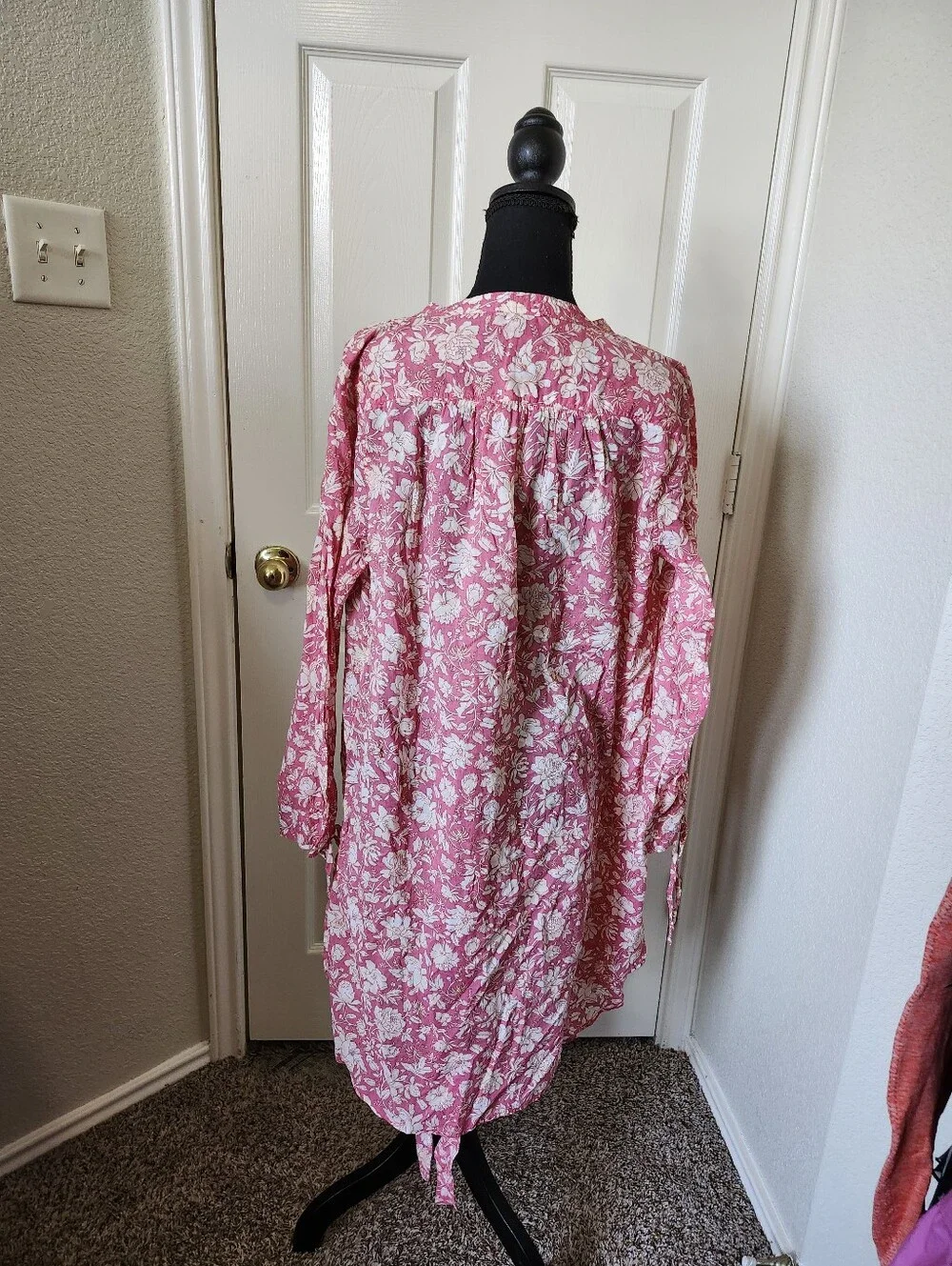 J. Crew Pink Floral Tie-Neck Blouse